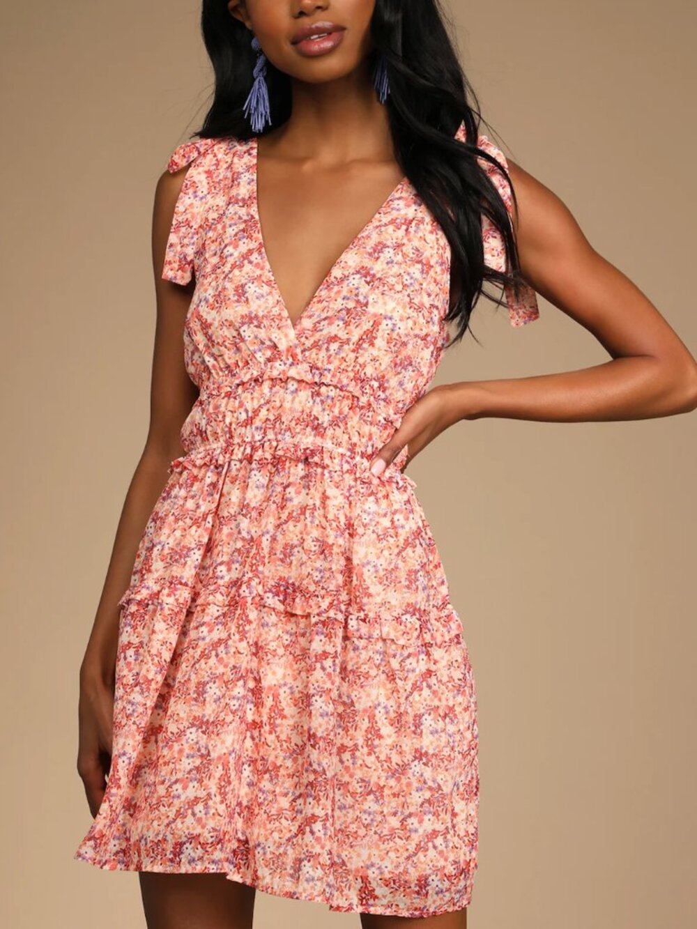 Lulus Afternoon Angel Orange Multi Floral Print Ruffled Mini Dress
